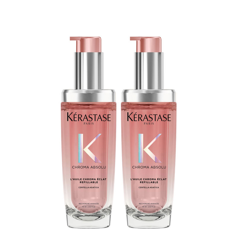 Kerastase DOUBLE Chroma Absolu Hair Oil Huile Chroma Éclat Refillable Bottle, for Fine-Medium Hair with Amino Acid & Lactic Acid 75ml