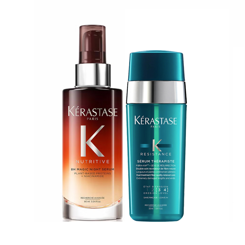 Kerastase Nutritive 8H Magic Night Serum & Kérastase Resistance Serum Thérapiste | 30ml Duo | Overnight Dry & Damaged Hair Treatment | High Heat Protection | Fine & Thick Hair
