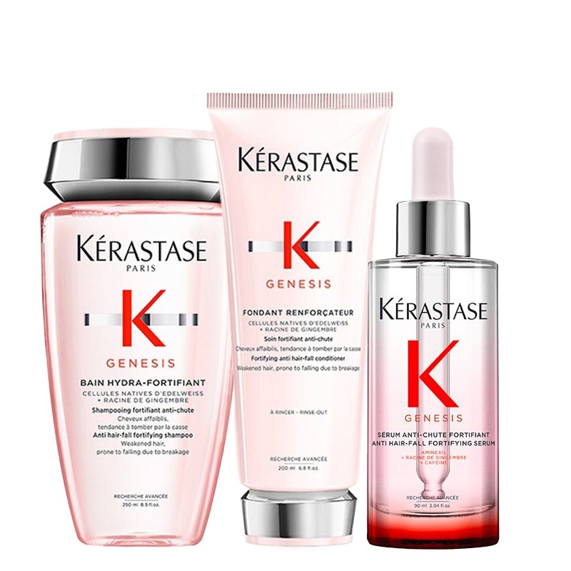 Kérastase Genesis Bundle | Bain Hydra Fortifiant 250ml Fondant Renforcateur 200ml Serum 90ml | Nourishing Hair Care | Hair Fall Prevention Kit | Strengthening Set