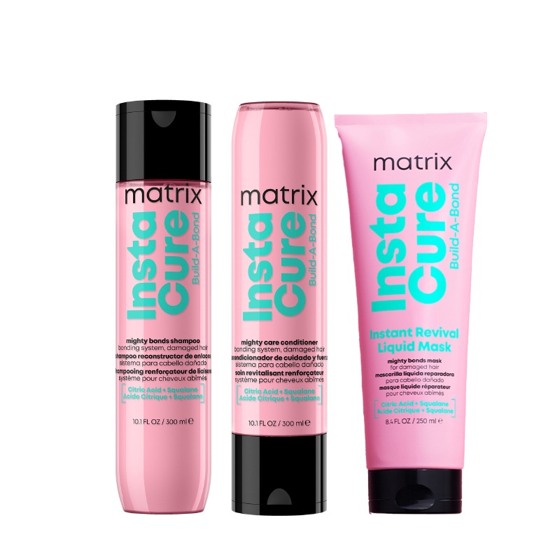 Matrix PACK  Instacure Build-A-Bond Mighty Bonds Shampoo 300ml, Instacure Build-A-Bond Mighty Care Conditioner 300ml & Instacure Build-A-Bond Instant Revival Liquid Mask 250ml