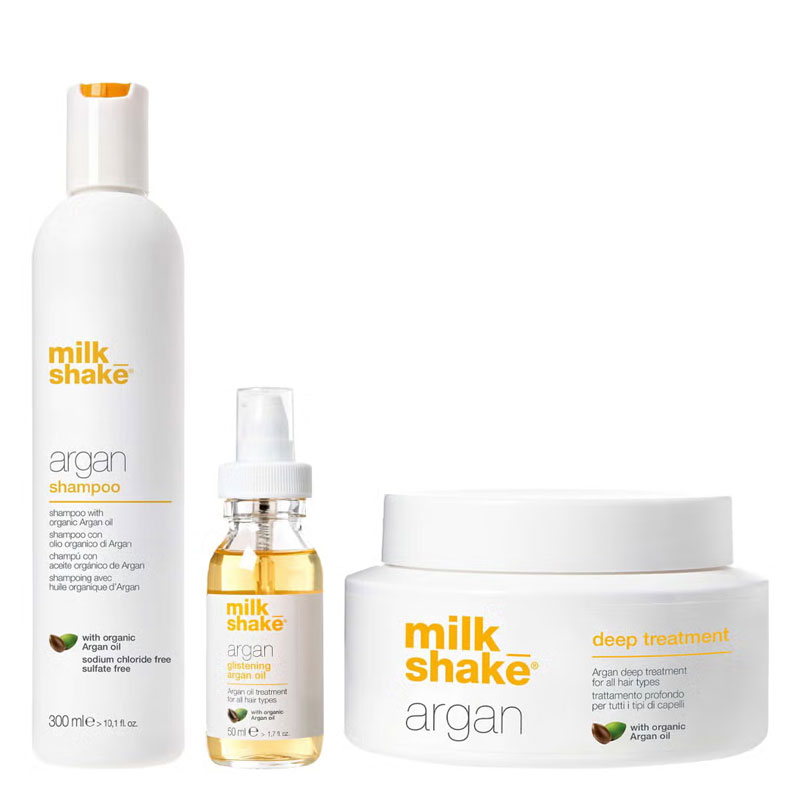 milk_shake PACK Argan Shampoo 300ml, Argan Deep Treatment 200ml & Glistening Argan Oil 50ml