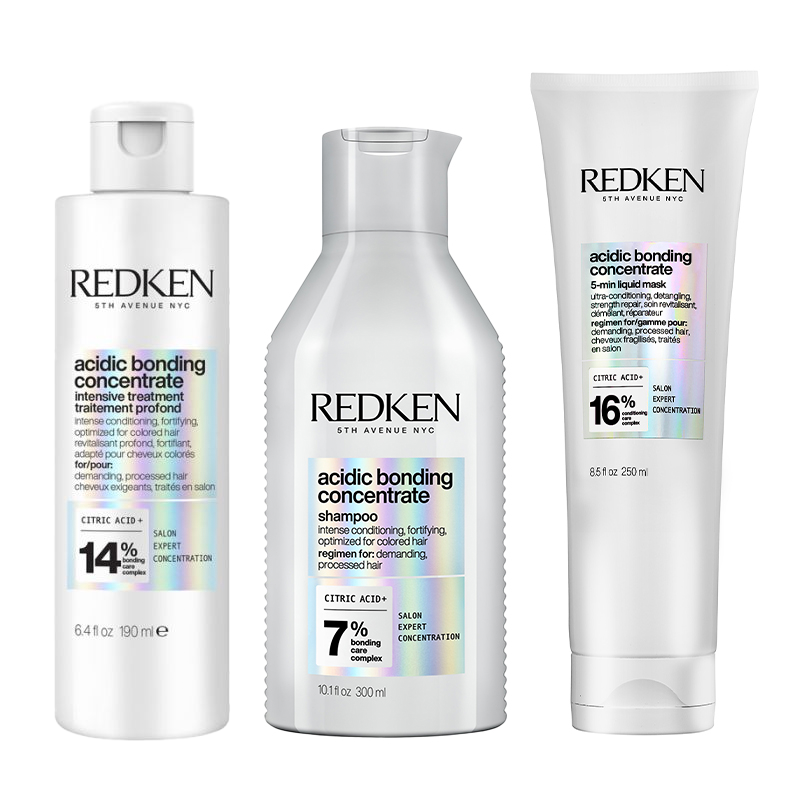 Redken Acidic Bonding Concentrate Intensive Pre-Treatment, Shampoo and 5-Minute Liquid Hair Mask Bundle 