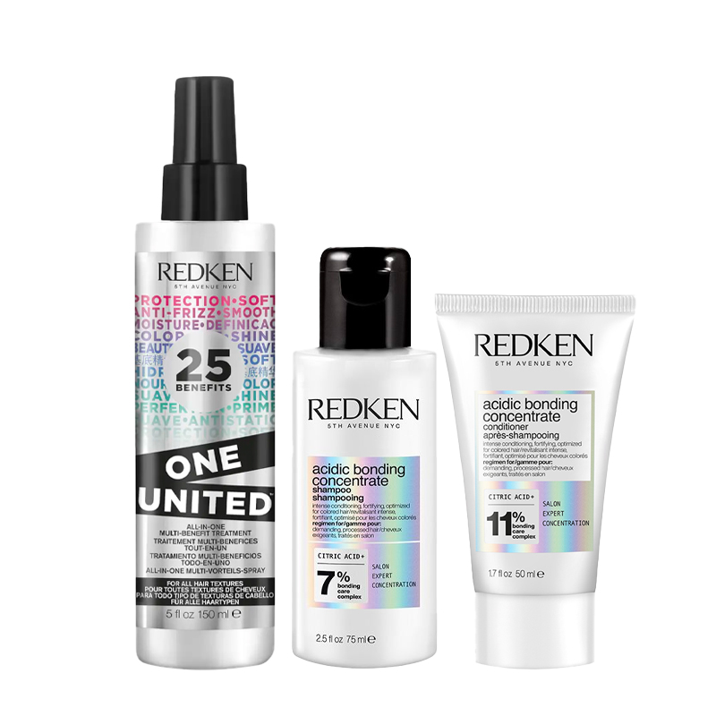 Redken PACK One United Treatment 150ml, Acidic Bonding Concentrate Shampoo 50ml and Acidic Bonding Concentrate Conditioner 30ml