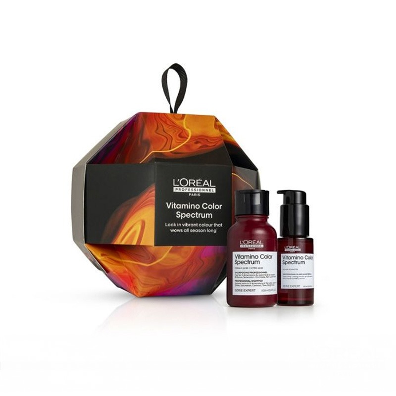 L'Oreal Professionnel Vitamino Color Spectrum Bauble Mini Shampoo & Serum Gift Set, For Coloured Hair, Protection & Shine