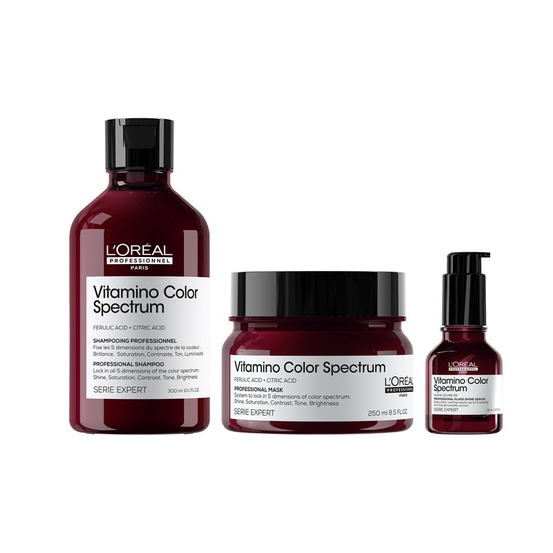 L'Oréal Professionnel DUO Vitamino Color Spectrum Shampoo 300ml,Rinse Off Hair Mask 250ml and Serum 50ml for coloured hair