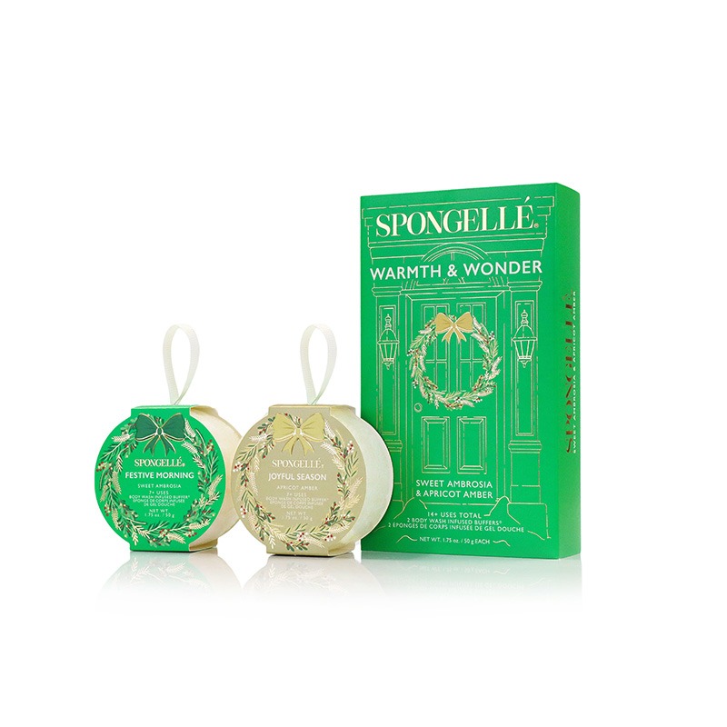Spongellé Festive Warmth & Wonder Body Infused Buffers Gift Set, Sweet Ambrosia & Apricot Amber