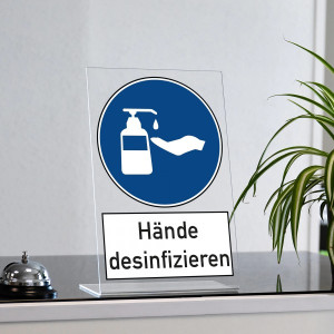 Acrylaufsteller "Hände desinfizieren" (ca. 200x300 mm)
