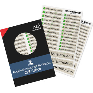 Bügeletiketten für Kinder mit verschiedenen Motiven (Set mit 225