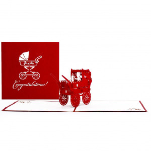 Colognecards Pop-Up Karte Kinderwagen Congrat. rot