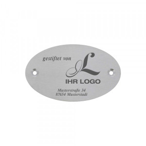 Bankschild aus Edelstahl oval (100 x 60 mm)