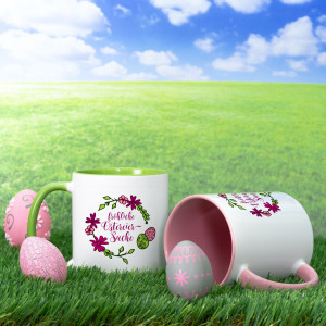 Keramiktasse Hase "Fröhliche Ostereiersuche"