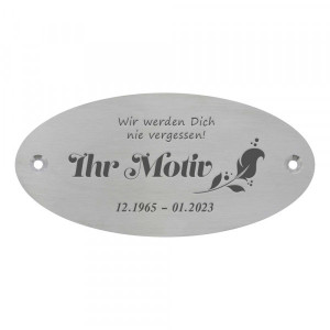 Gedenkschild aus Edelstahl oval (135 x 65 mm)