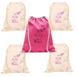 Turnbeutel SET Junggesellinnenabschied "JA, ICH WILL" (5 oder 10