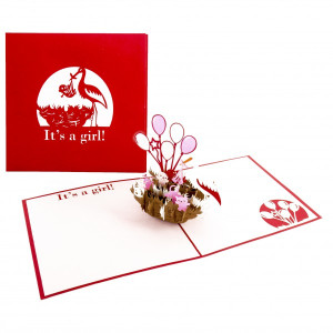 Colognecards Pop-Up Karte Storchennest Baby It's a Girl