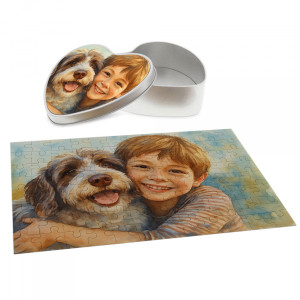 Puzzle mit Aquarellzeichnung und Individualisierung (inkl. Herzdose –