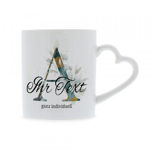 Keramiktasse mit Herzhenkel "Aquarell" mit Buchstabe oder Motiv &
