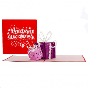 Colognecards Pop-Up Karte Geschenke rot & lila & pink