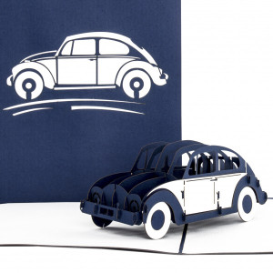 Colognecards Pop-Up Karte VW Käfer blau & weiss