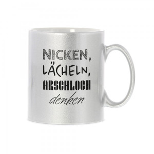 SALE - Keramiktasse "Nicken, lächeln, ARSCHLOCH denken"