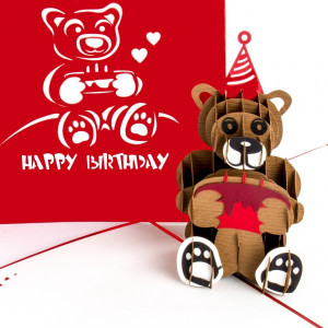 Colognecards Pop-Up Karte Happy Birth. Teddybär rot