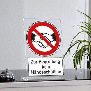 Acrylaufsteller "Zur Begrüßung kein Händeschütteln" (ca. 200x300 mm)
