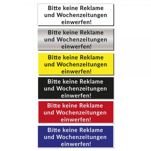 Kunststoffschild "Bitte keine Reklame und Wochenzeitungen einwerfen!"