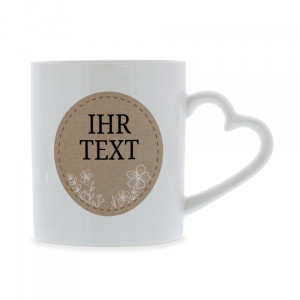 Keramiktasse mit Herzhenkel "Badges mit Motiv" & Individualisierung