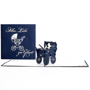 Colognecards Pop-Up Karte Kinderwagen blau