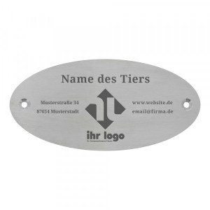 Tierschild aus Edelstahl oval (135 x 65 mm)