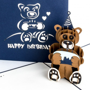 Colognecards Pop-Up Karte Happy Birth. Teddybär blau