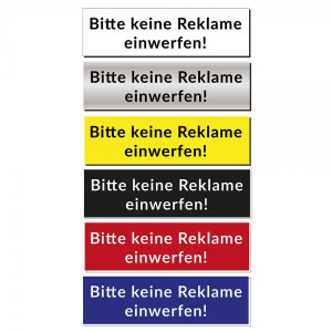 Kunststoffschild "Bitte keine Reklame einwerfen!" (70x20 mm)