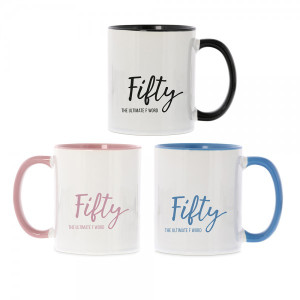 Keramiktasse zum 50. Geburtstag "Fifty - the ultimate F word"