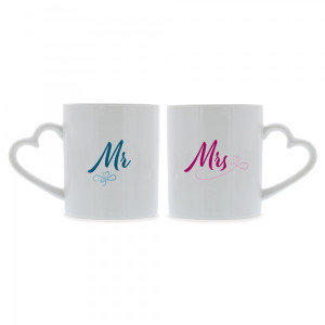 Keramiktassen mit Herzhenkel (2 Stück) "Mr. & Mrs."