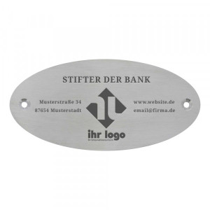 Bankschild aus Edelstahl oval (135 x 65 mm)