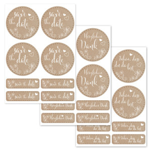 Aufkleber für Hochzeit "Papierdekor" (Set mit 80 Aufklebern in