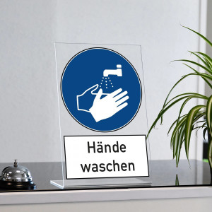 Acrylaufsteller "Hände waschen" (ca. 200x300 mm)