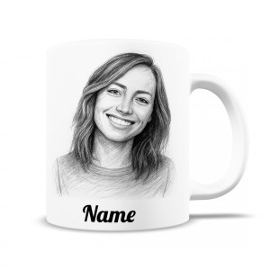 Keramiktasse mit Bleistiftzeichnung & Individualisierung