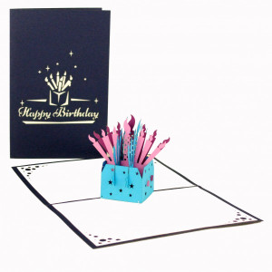 Colognecards Pop-Up Karte Kerzen Happy B. Day blau