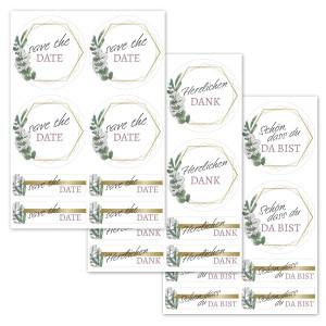 Aufkleber für Hochzeit "Eukalyptus" (Set mit 80 Aufklebern in
