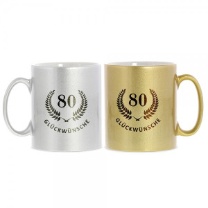 Keramiktasse zum 80. Geburtstag "Glückwünsche"