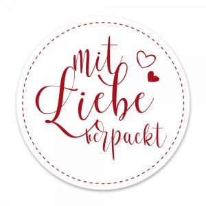 Aufkleber Mit Liebe verpackt "rot" (60 Stück - ø 46mm)