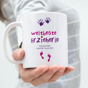 Keramiktasse Abschiedsgeschenk "Weltbeste Erzieherin"