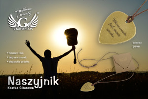 Naszyjnik kostka do gry na gitarze z własną grafiką i tekstem - mosiądz - KG03