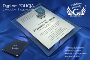 DYPLOM SZKLANY POLICJA - DSZ030 - pionowy - dwa kolorowe logotypy
