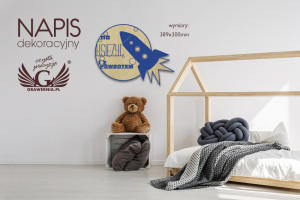 Napis dekoracyjny - rakieta - kolorowy druk UV - NAP016
