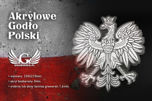 Godło Polski grawerowane - plexi z laminatem grawerskim - wym: 230x210mm - DEK015