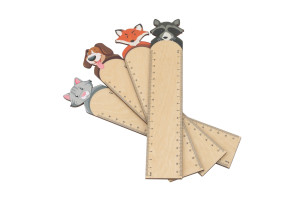 Linijki z drewna - Zwierzaczki - kolorowy druk UV - LIN004