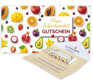 Obst-Geschenkbox Gutschein-Karte "Kleine Aufmerksamkeit" mit Schokolade von Hansen Obst