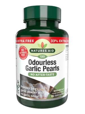 Natures Aid Odourless Garlic Pearls - 120 Softgels (90+30 Free)