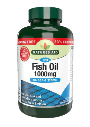 Natures Aid Fish Oil 1000mg Omega-3 - 120 Softgels (90+30 Free)